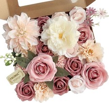 FACINOC Roses Artificial Flowers Pink Bouquets Box Set for DIY Bridal Wedding Sh