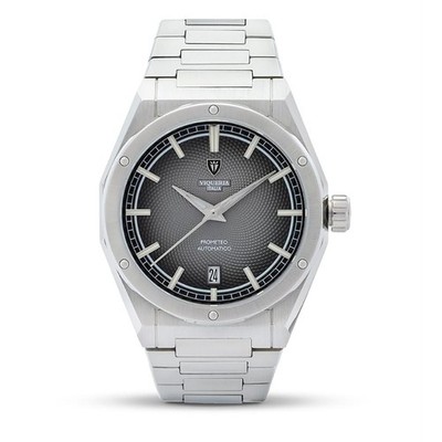 Viqueria Prometheus Guilloche Automatik Stahl Grau Schwarz Datum Herrenuhr
