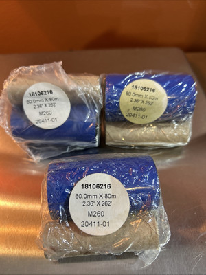 (3ea) Zebra Printer ribbons 18106216 60.0mm X 80m 2.36  x 262  M260 20411-01