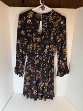 American Eagle XS Black Floral Bell Sleeve Cutout Boho Mini Dress