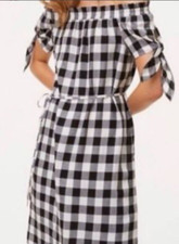 Loft Size Medium Off The Shoulder Black White Gingham Plaid Dress Sundress Tie