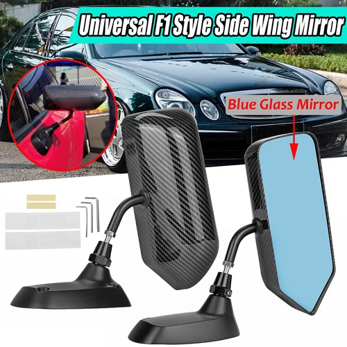 Universal F1 Style Carbon Fiber Car Racing Rearview Side Wing Mirrors Blue Glass