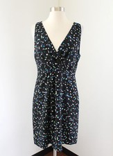 J.Crew Painted Dots V-Neck Sleeveless Dress 6 Black Blue Green Printed C3871