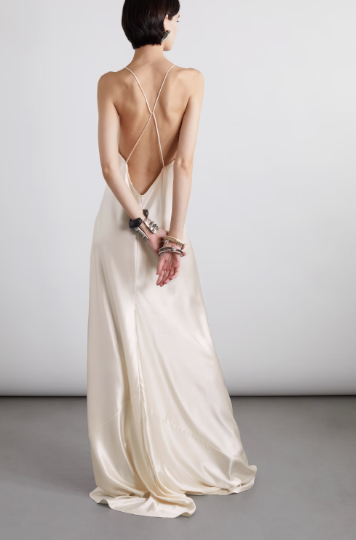 Saint Laurent YSL Plunge-Neck Silk-Satin Gown Size 38 (US 6