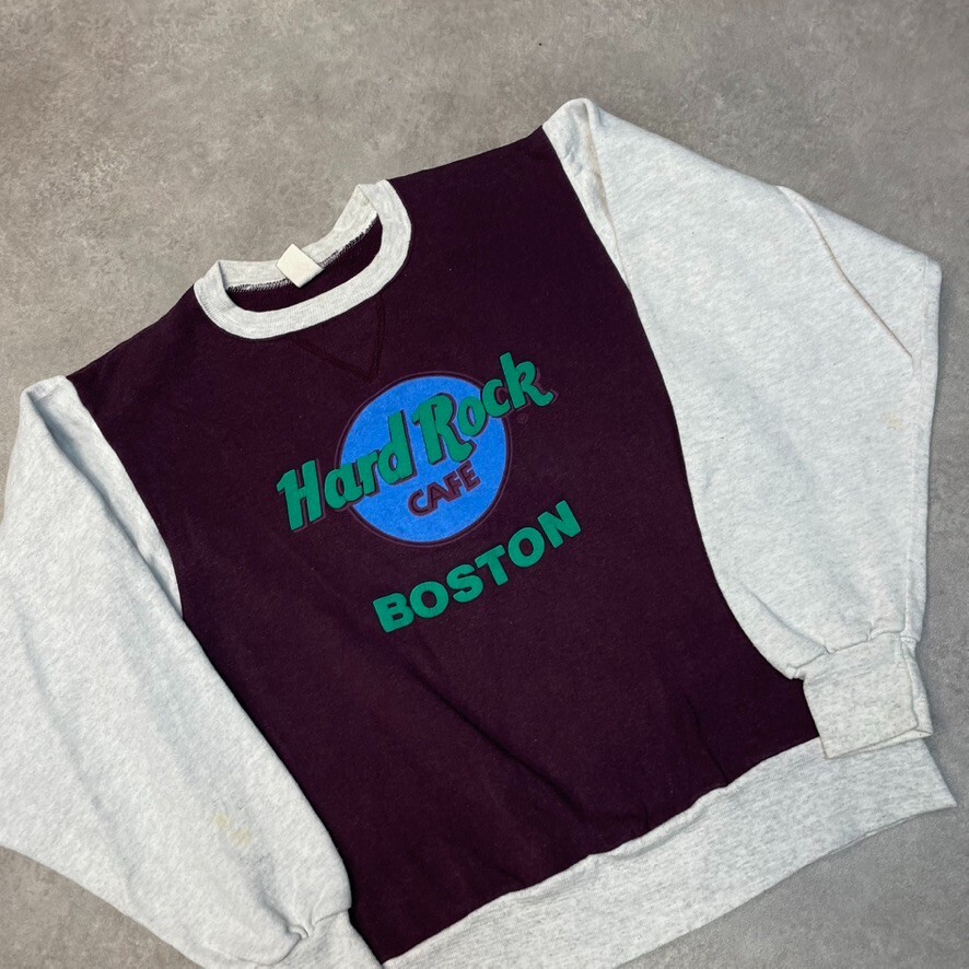 Hard Rock Cafe Sweatshirt Mens USA 90s Boston Vintage Jumper, Grey Red, Small image 3