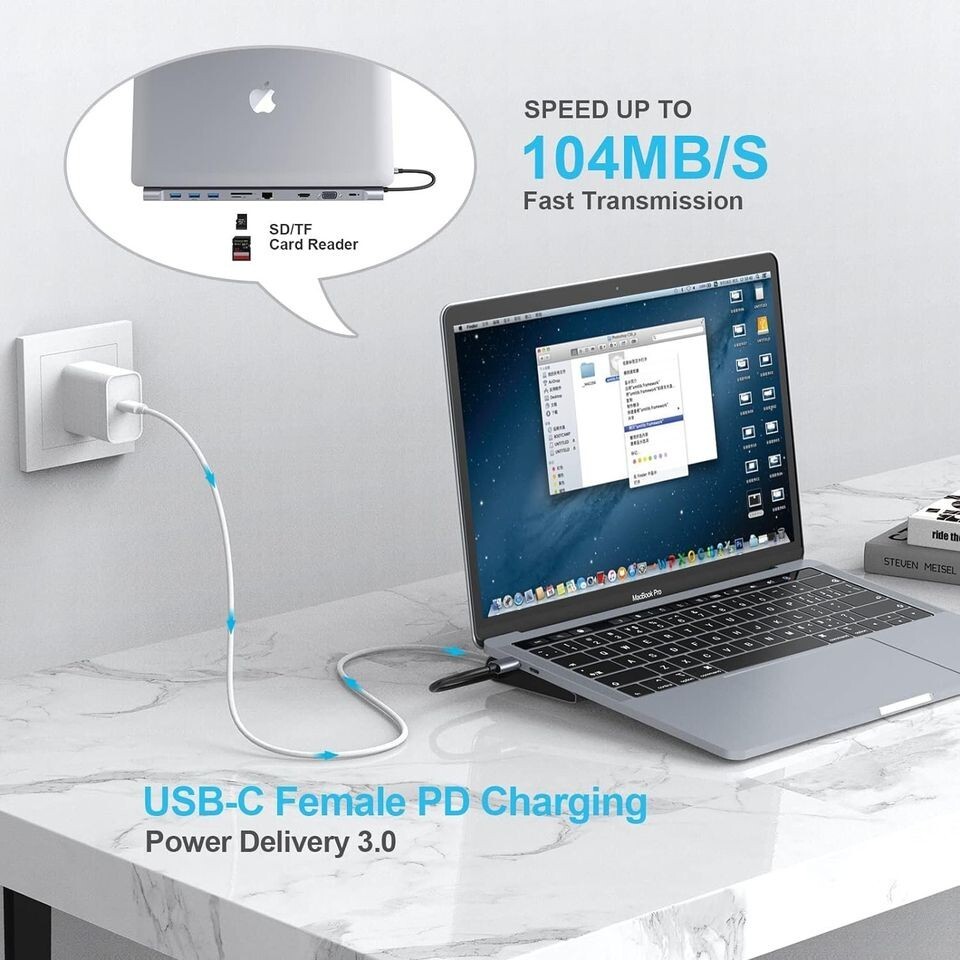 Estación de acoplamiento USB C para laptop HOPDAY 10 en 1 con doble pantalla, concentrador USB C, imagen 7