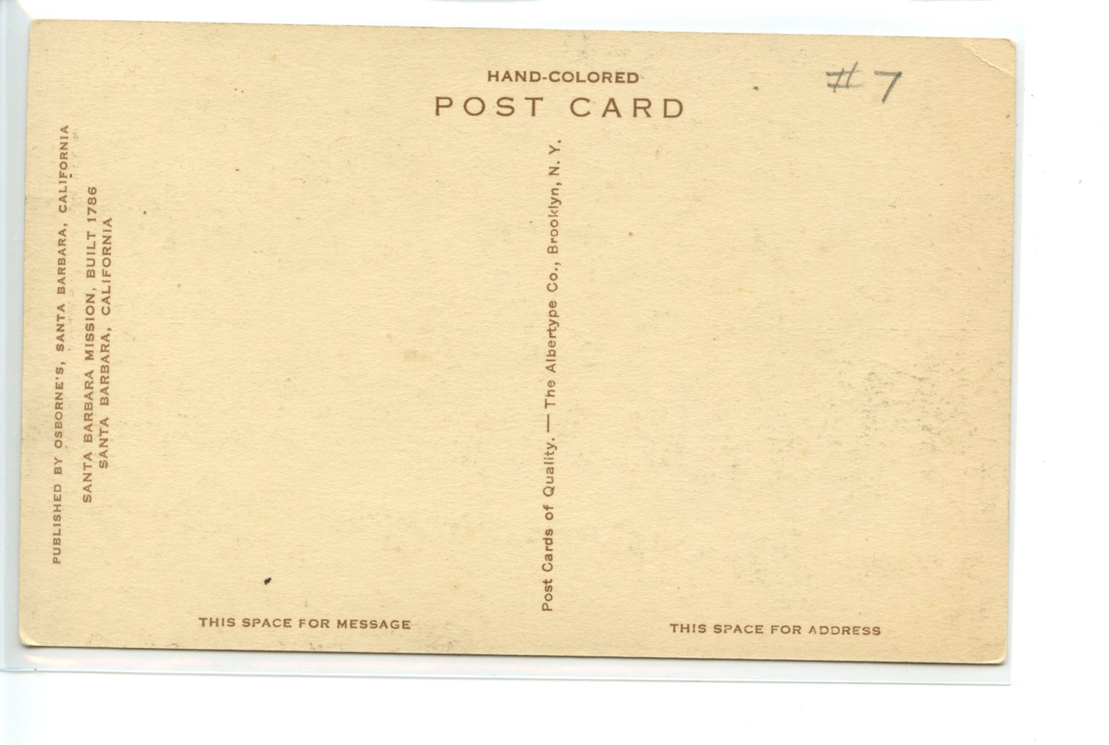 Santa Barbara Mission, California 1786 Postcard