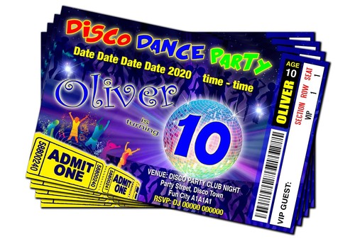 DISCO DANCE Ticket Style Birthday Party Invitation Personalised + Digital Option - Picture 4 of 14