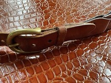 VTG Leather Belt Men 48 Genuine Leather Links Bourbon Brown Brass Buckle USA