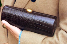 ZARA WOMEN BROWN Crocodile Effect Elongated  MINAUDIÈRE CHAIN CLUTCH BAG NEW