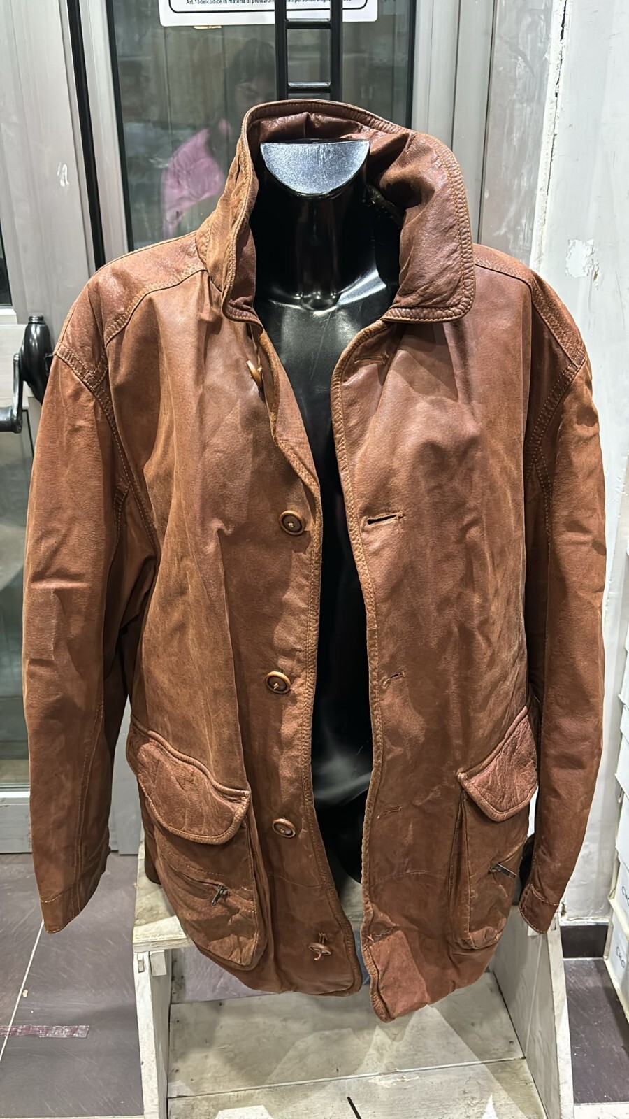 Vintage Brown Leather Jacket for Men Size 50 Model LLD415