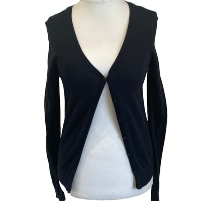 Damen-Cardigan H&M Basic Größe 10 Baumwollmischung schwarz Langarm Knopfleiste