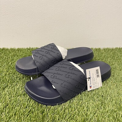 Champion Sliders Mens Antony Slides Blue Navy Logo Print UK