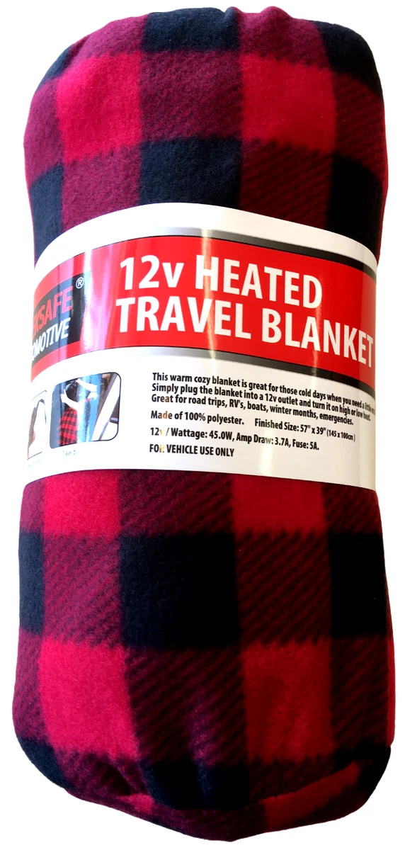 Treksafe Heated Travel Blanket 12V 57u0026#034; x 39u0026#034; Red u0026amp; Black w/  Matching Storage Bag | eBay