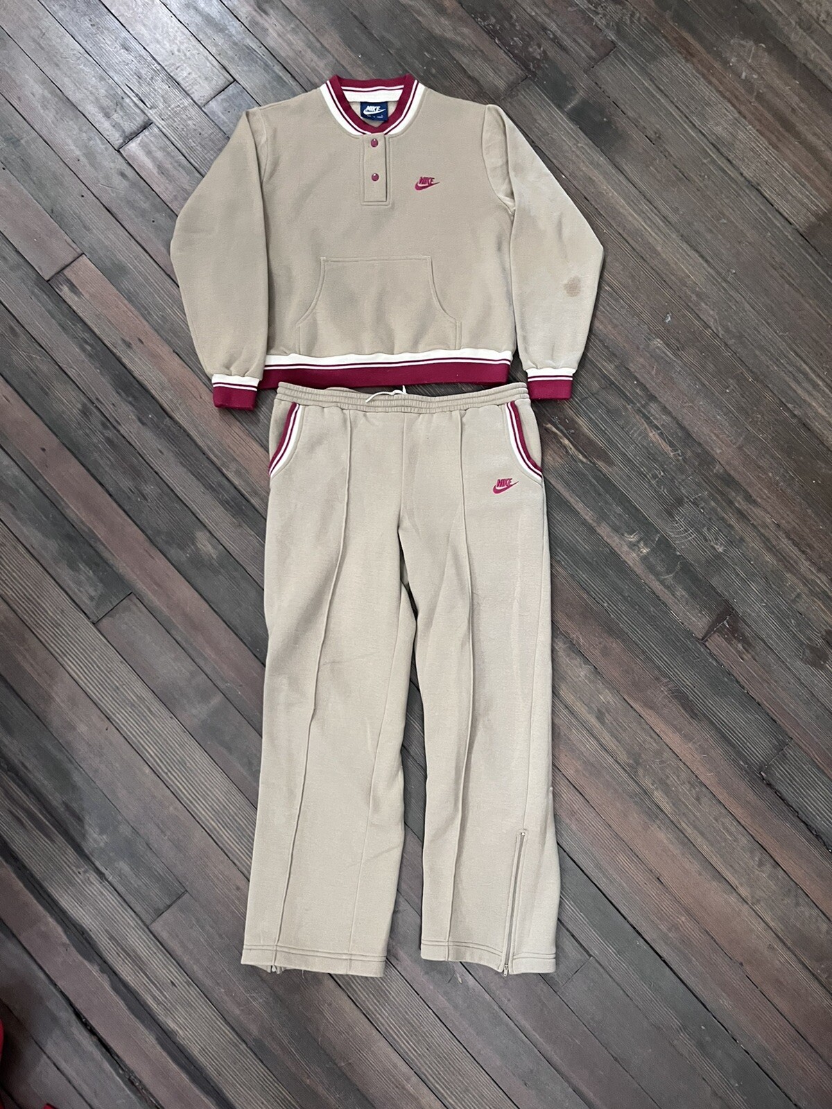 Nike Vintage 80s Swoosh Run Jogging Suit Sweatshirt + Sweatpants Size Large  Tan | eBay