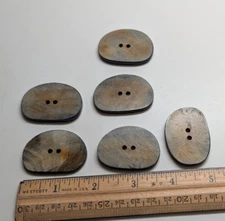 Set of 6 Handcrafted Buttons Resin Over Black Tonal Oval Flat 1.25"x1.75" ea. SM