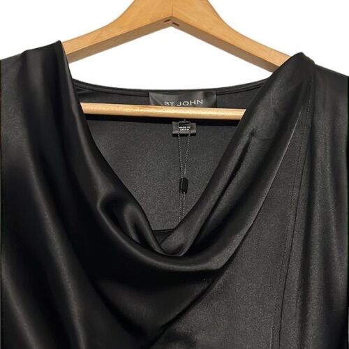 St. John Black Wrap Dress Woman's Size 6 Caviar Long Sleeve NEW - Missing Belt - Photo 5 sur 14