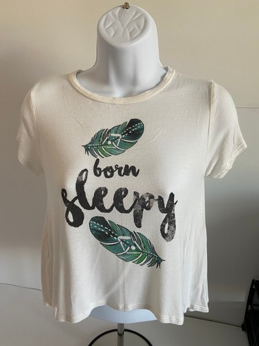 People's Project PPLA Girls Large 14-16 Graphic White Tee "Born Sleepy" Nice