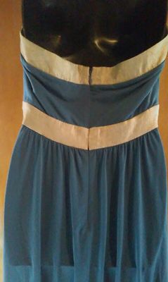 Robe De Soirée BCBG Paris Bleue Avec Garniture Or - Taille 6, Occasion Très Bon état