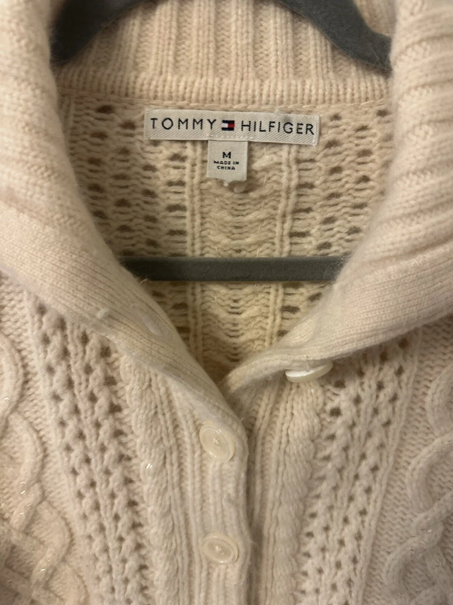 Tommy Hilifiger Cable Knit Sweater Ivory Angora Monais Sparkle