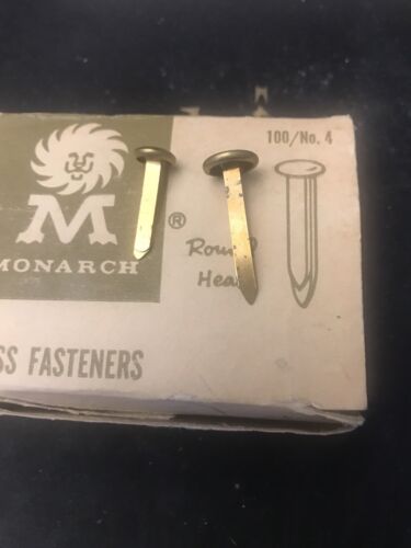 Vintage MONARCH 100 Brass Fasteners no. 4 Round Head w/Original Box +50 more pcs - Picture 12 of 12