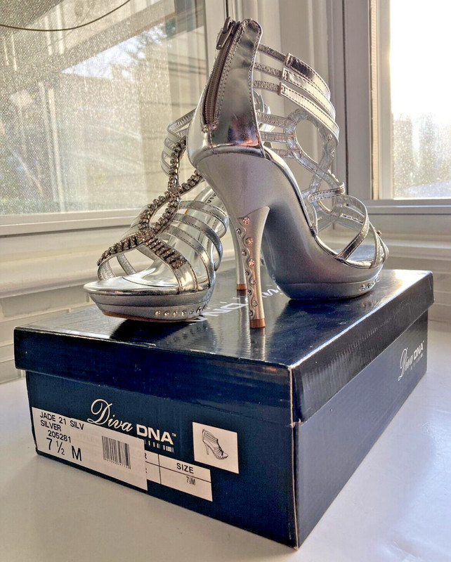 Italian Diva Brand Silver heel BRILLIANT Rhinestone spike/platform 7.5M NIB Ltd.