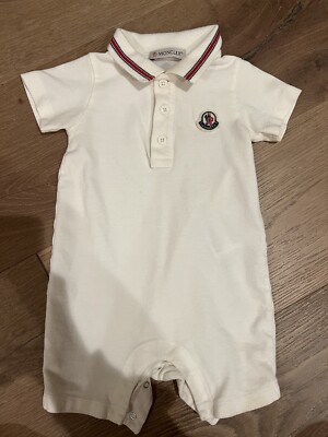 White Moncler Baby Shortie Romper 3-6m