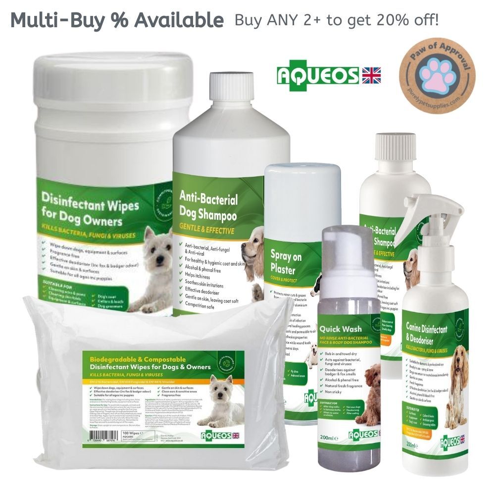 AQUEOS Antibacterial Pet Range Dog Wipes Spray Shampoo Deodoriser Wound