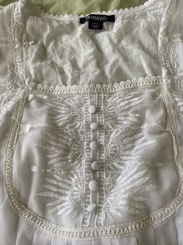 Roamans Lace Embroidered Front Two Layered Square Neck White Top/Blouse Size 24W - Picture 6 of 19