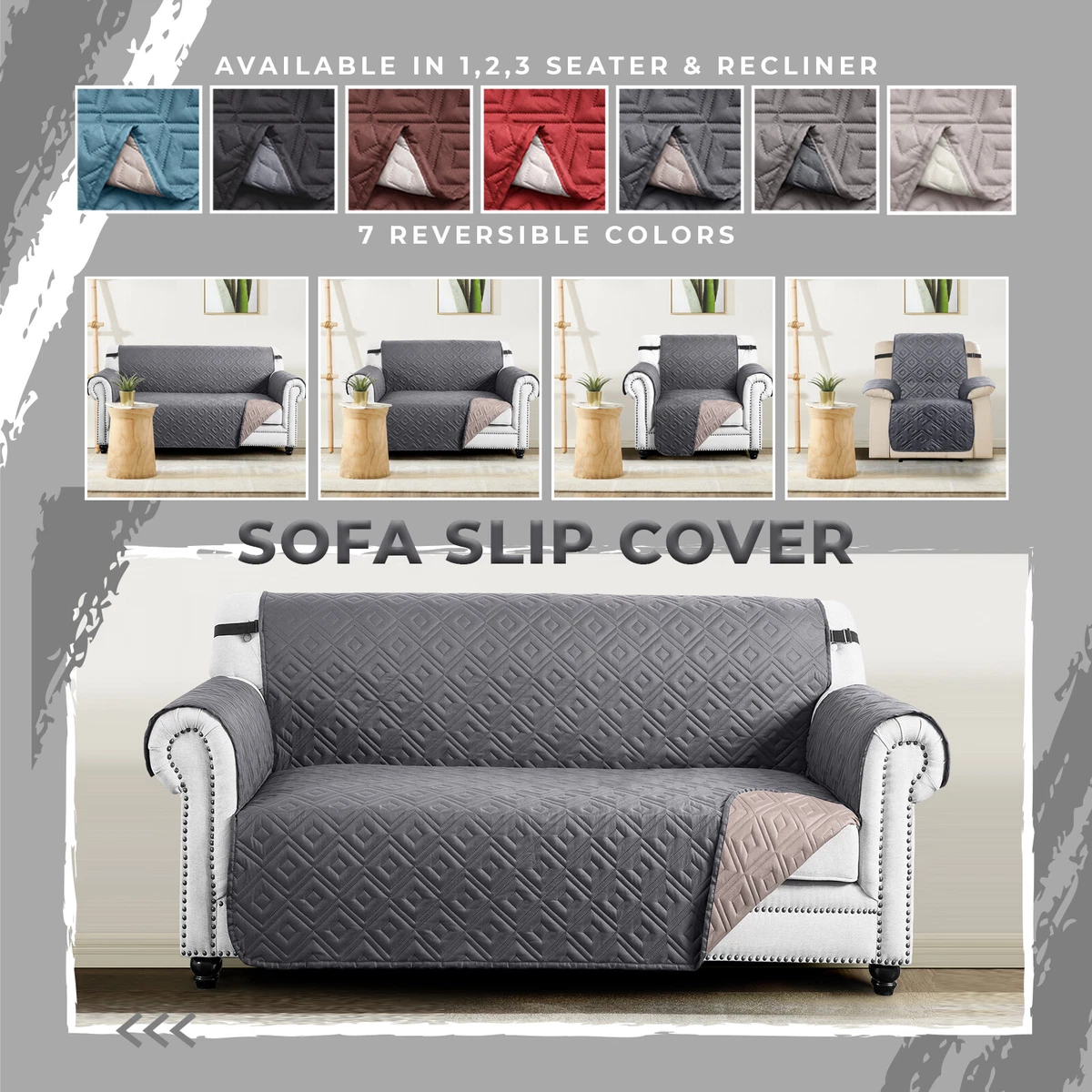 Sofa Covers Seater 1 2 3 Elastic Settee Quilted Slipcover Couch Protector Throw