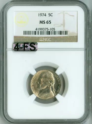1974 JEFFERSON NICKEL MS65 NGC MAC 4FS, 4 FULL STEPS, RARE!