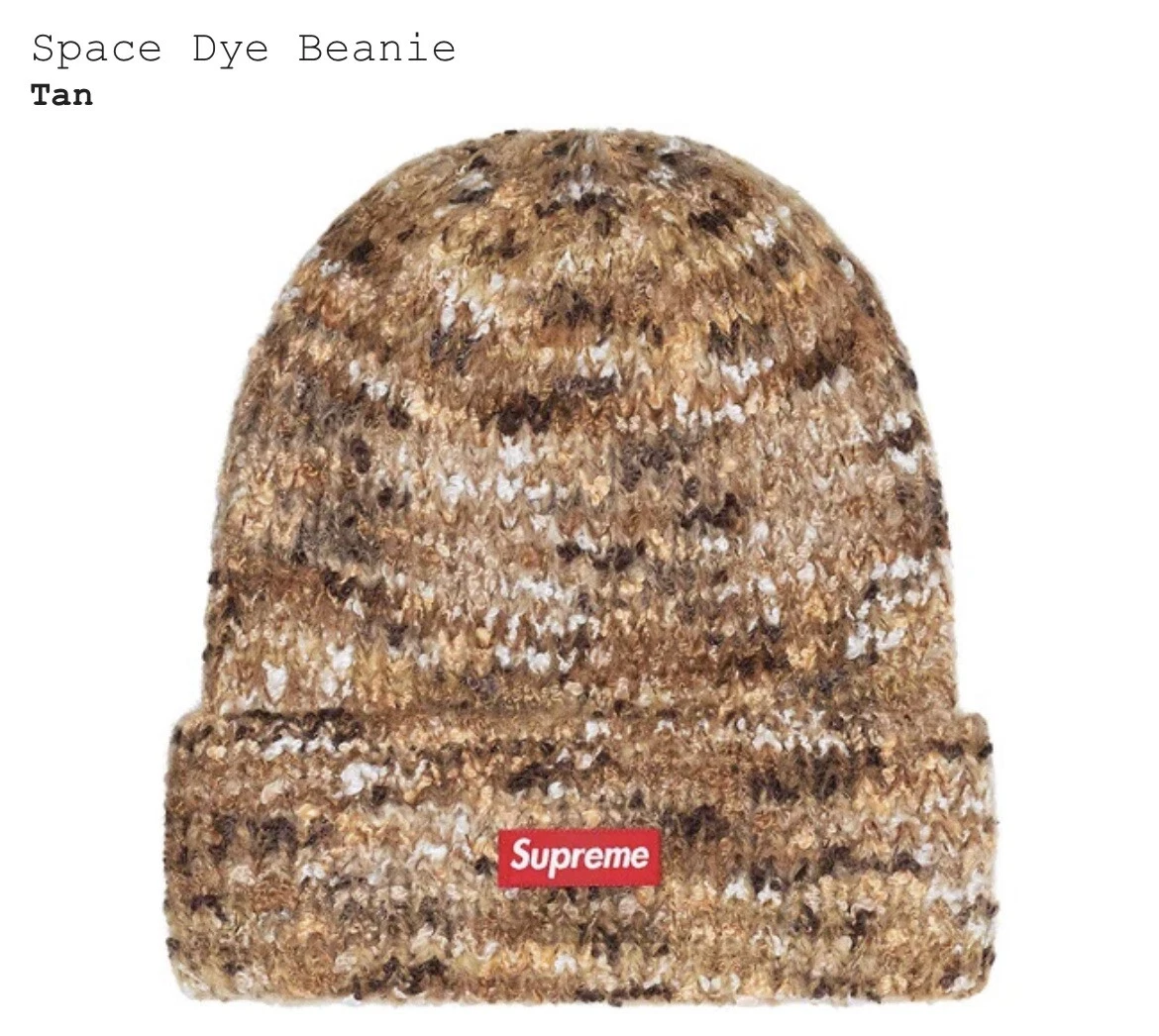 Beanie acrylique Supreme Space Dye flambant neuf   bronzage   FW22   boîte tissée logo Bogo