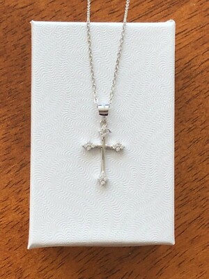 Small Cz Cross Necklace 925 Sterling Silver Tiny Pendant Womens