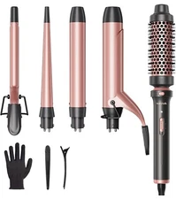 5 in 1 Curling Iron Set with Curling Brush and 4 Interchangeable Ceramic