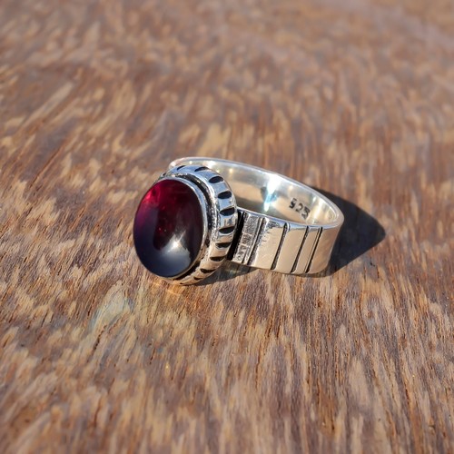 Mozambique Garnet Gemstone Jewelry Ring 925 Sterling Silver Handmade Man's Ring - Picture 3 of 8