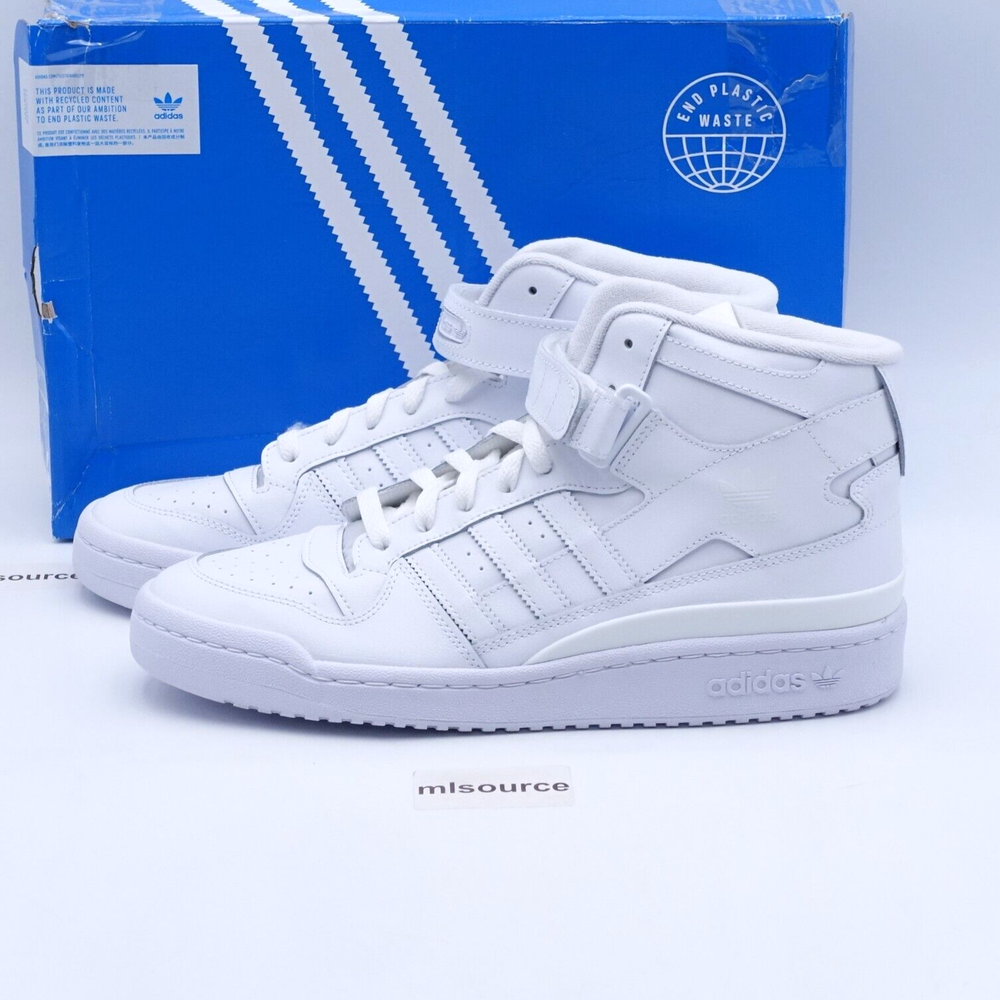 adidas Men's Forum Mid Leather Sneakers FY4975 Triple White