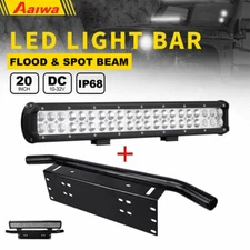 23'' Bull Bar Bumper License Plate Mount Bracket + 20INCH LED Light Bar Combo