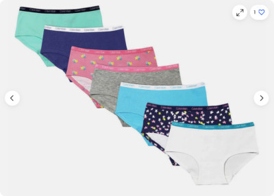 Calvin Klein Girls 7 Pack Hipster Underwear 95% Cotton 5%ESN ( MULTI,LARGE) NWT