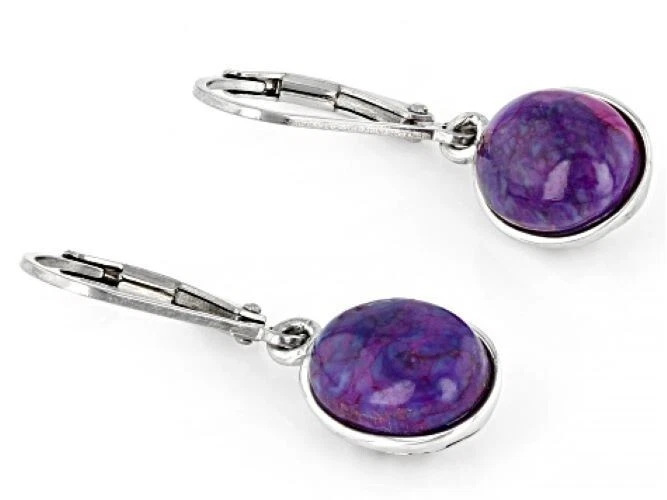 Purple Turquoise Rhodium Over Sterling Silver Earrings 10mmx8mm Cabochon Cut - Image 2 of 3