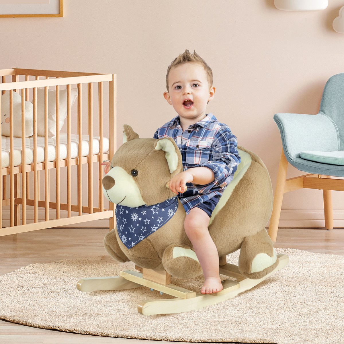 Kids Ride-On Rocking Horse Toy Bear Baby Rocker Soft Plush for 1-3