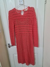 Michael Kors Crochet Knit Dress Coral M 42" With Nude Underlying 