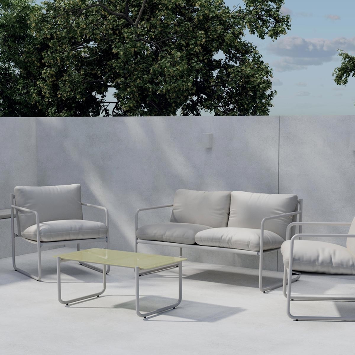 Salon de jardin 4 places Thassos 128cm gris table extérieure rectangulaire - 3