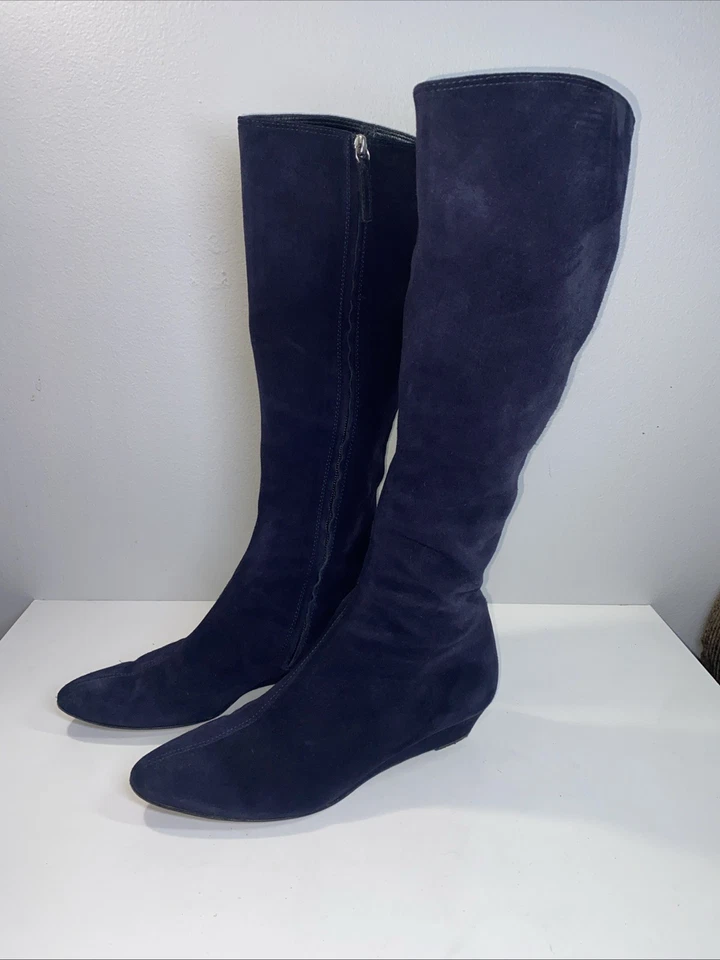 Botas Giuseppe Zanotti Italia Azul Marino Gamuza Cuero Cuña Alta 37.5 Precio de venta sugerido por el fabricante $1200 Foto 2 de 4