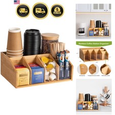 Bamboo Coffee Station Organizer for Countertop, Coffee Bar Accessories Organi...