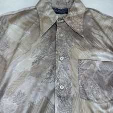 Vintage Oleg Cassini by Burma Large Mens 70s Art Print Disco Shirt Long Sleeve