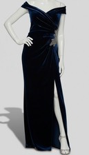Alex Evenings Womens Blue Velvet Off-The-Shoulder Evening Gown Dress Size: 16