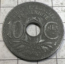 1941 France French Coin Liberte Egalite Fraternite 10 CMES CENTIMES