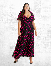 Womens Scarlett & Jo Kemi Bolero Wrap Bodice Maxi Gown Black Pink Spot RRP £100