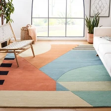 Rodeo Drive Collection Area Rug - 8' Square, Gold, Handmade Mid-Century Moder...