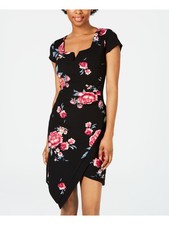 CRAVE FAME Womens Body Con Tea-Length Dress Black Cap Sleeve V Neck Juniors XXS